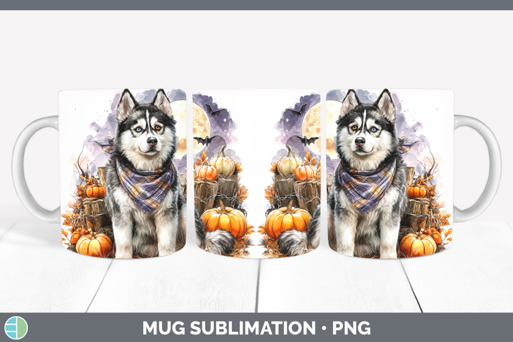 Dogs 02 Bandana Halloween Husky Mug Wrap Sublimation Coffee
