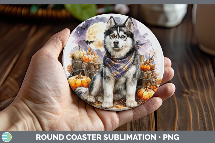 Dogs 02 Bandana Halloween Husky Round Coaster Sublimation Co