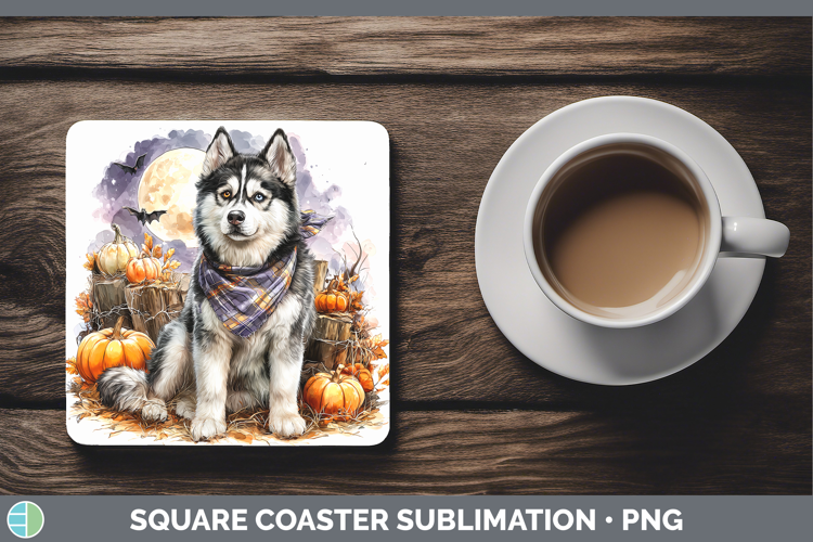 Dogs 02 Bandana Halloween Husky Square Coaster Sublimation C
