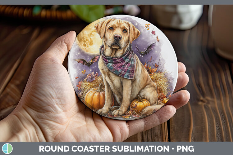 GorgeousDogs 02 Bandana Halloween Round Coaster design.