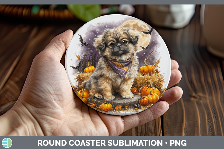 Dogs 02 Bandana Halloween Pekingese Round Coaster Sublimatio