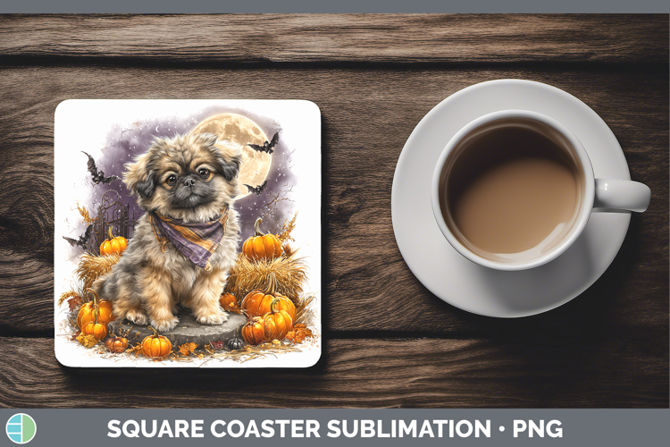 Dogs 02 Bandana Halloween Pekingese Square Coaster Sublimati