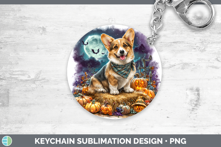 Dogs 02 Bandana Halloween Pembrook Corgi Keychain Sublimatio