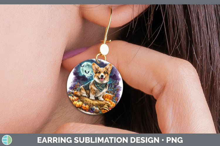 Dogs 02 Bandana Halloween Pembrook Corgi Round Earrings Subl