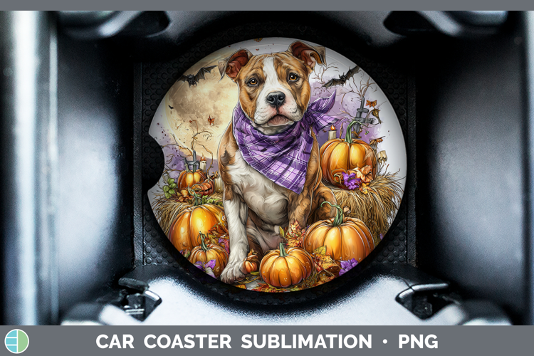 Dogs 02 Bandana Halloween Pit Bull Car Coaster Sublimation