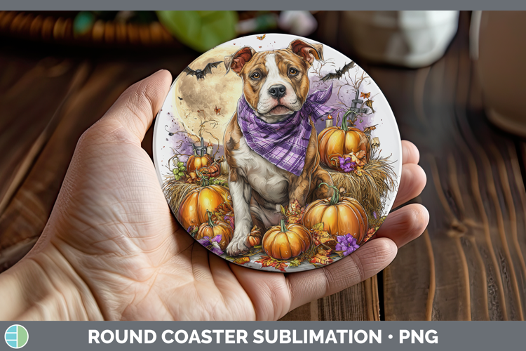 Dogs 02 Bandana Halloween Pit Bull Round Coaster Sublimation