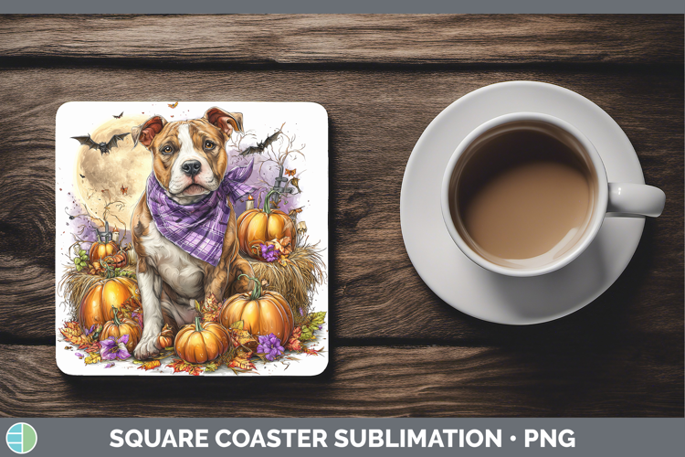Dogs 02 Bandana Halloween Pit Bull Square Coaster Sublimatio