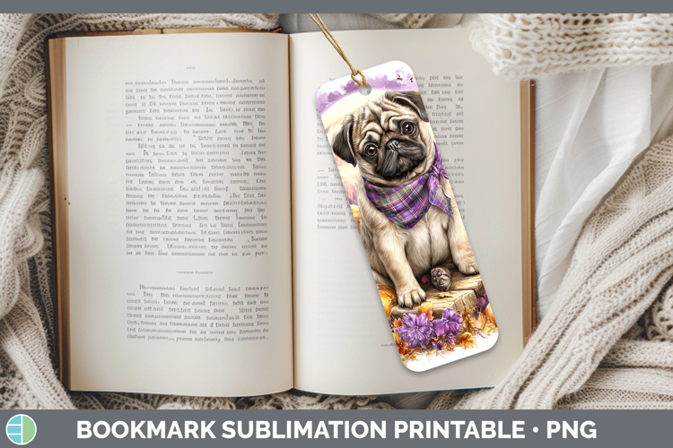 Dogs 02 Bandana Halloween Pug Bookmark Sublimation Printable