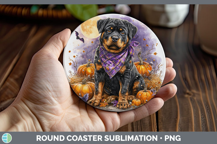Dogs 02 Bandana Halloween Rottweiler Round Coaster Sublimati