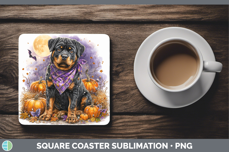 Dogs 02 Bandana Halloween Rottweiler Square Coaster Sublimat