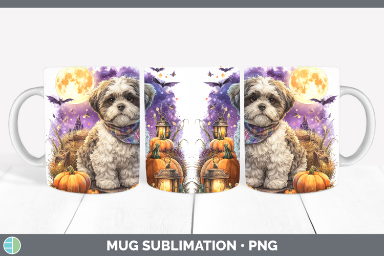 Dogs 02 Bandana Halloween Shih Tzu Mug Wrap Sublimation Coff