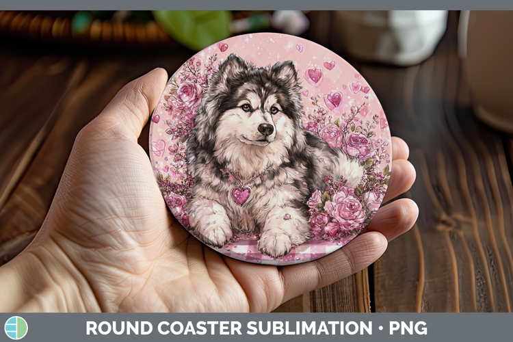 Alaskan Malamute Dogs 02 Checker Valentine Round Coaster Sub