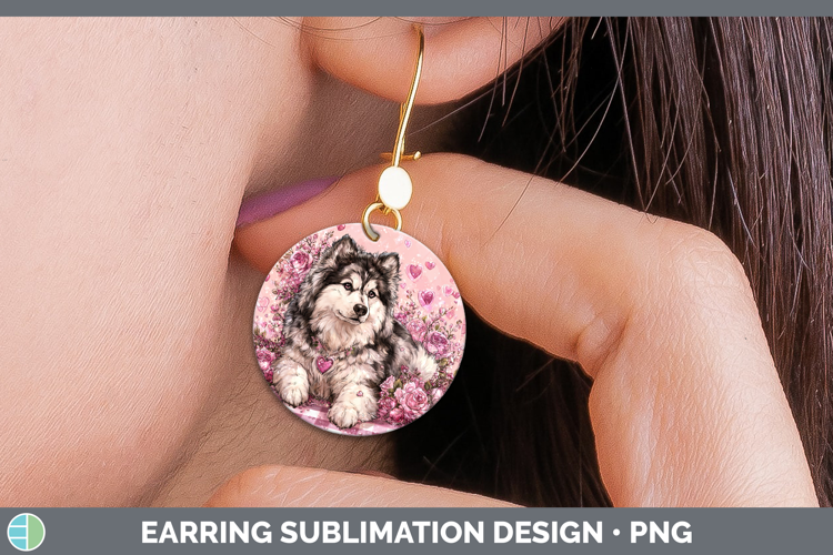 Alaskan Malamute Dogs 02 Checker Valentine Round Earrings Su