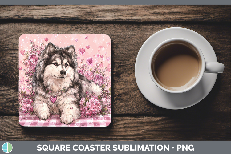 Alaskan Malamute Dogs 02 Checker Valentine Square Coaster Su