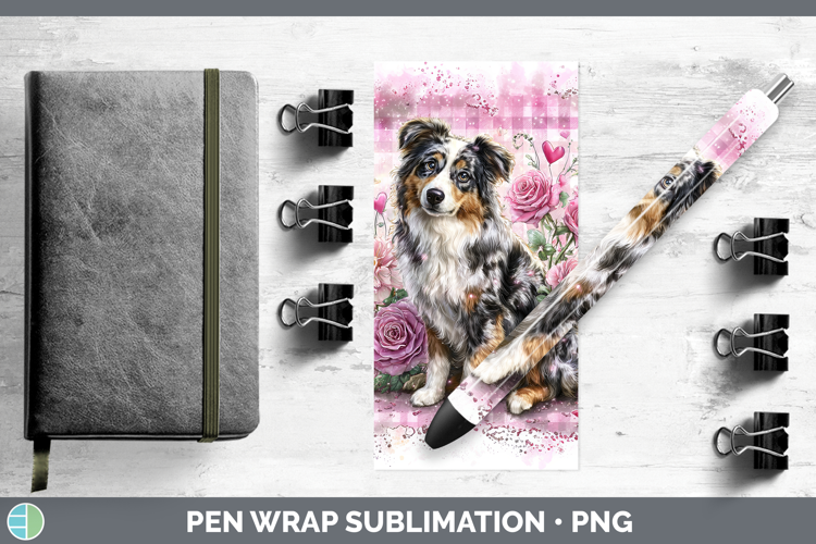 Australian Shepherd Dogs 02 Checker Valentine Pen Wrap Subli