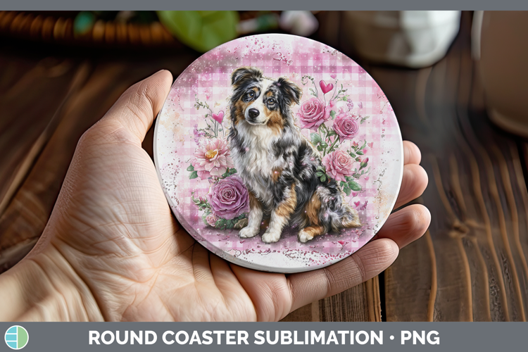 Australian Shepherd Dogs 02 Checker Valentine Round Coaster