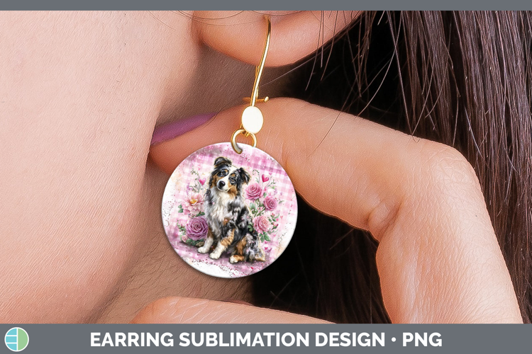 Australian Shepherd Dogs 02 Checker Valentine Round Earrings