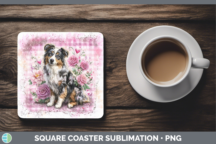 Australian Shepherd Dogs 02 Checker Valentine Square Coaster