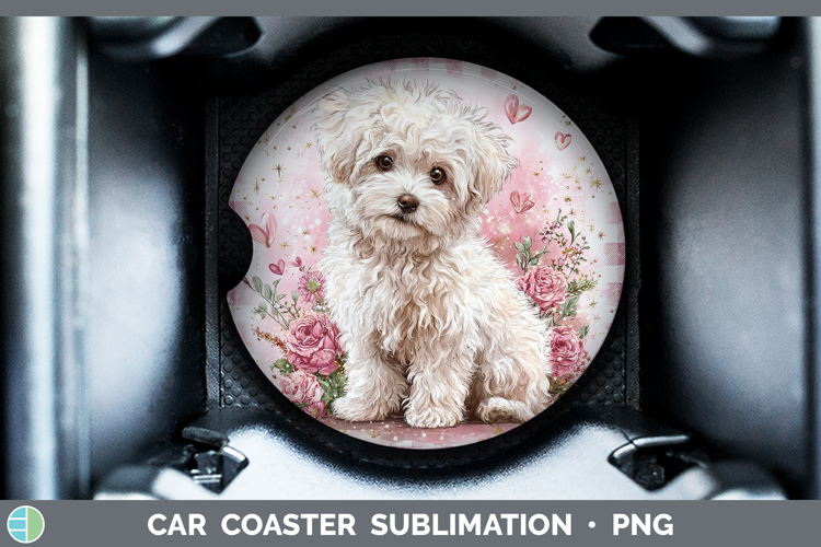Bichon Frise Dogs 02 Checker Valentine Car Coaster Sublimati