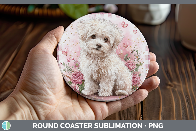 Bichon Frise Dogs 02 Checker Valentine Round Coaster Sublima
