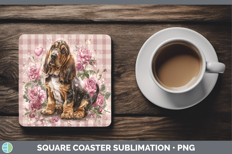Bloodhound Dogs 02 Checker Valentine Square Coaster Sublimat