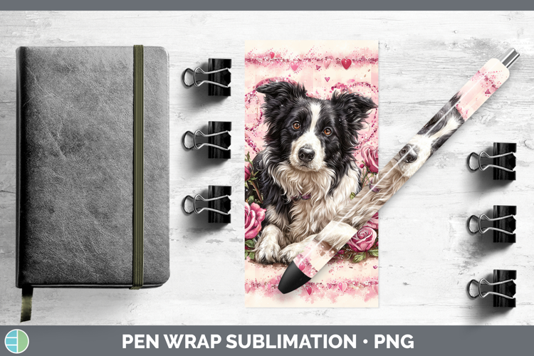 Border Collie Dogs 02 Checker Valentine Pen Wrap Sublimation