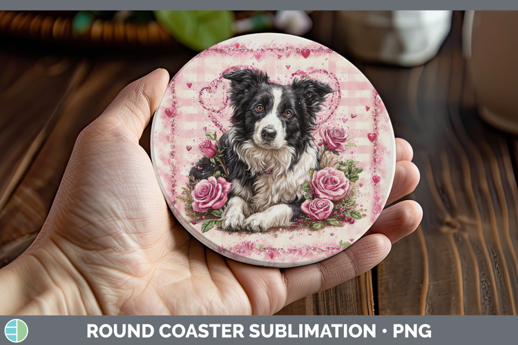 Border Collie Dogs 02 Checker Valentine Round Coaster Sublim