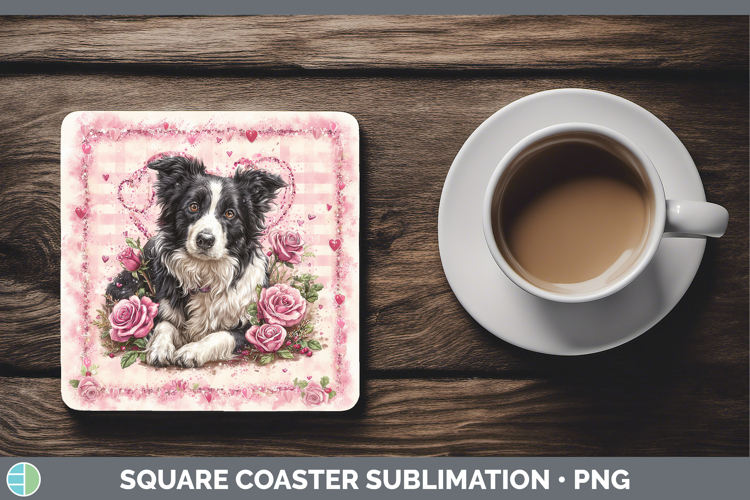 Border Collie Dogs 02 Checker Valentine Square Coaster Subli