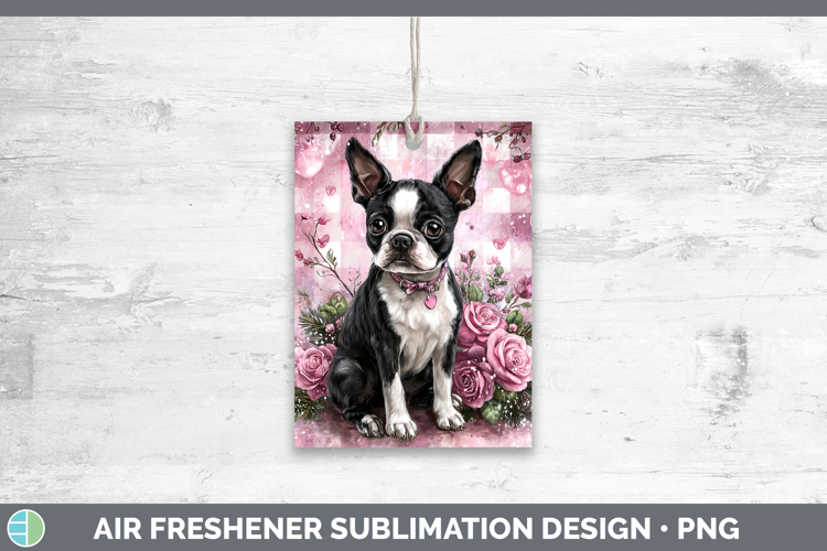 Boston Terrier Dogs 02 Checker Valentine Air Freshener Subli