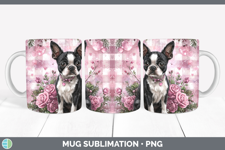 Boston Terrier Dogs 02 Checker Valentine Mug Wrap Sublimatio