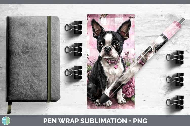 Boston Terrier Dogs 02 Checker Valentine Pen Wrap Sublimatio