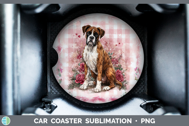 Boxer Dogs 02 Checker Valentine Car Coaster Sublimation Desi