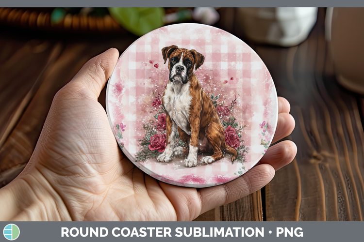 Boxer Dogs 02 Checker Valentine Round Coaster Sublimation De