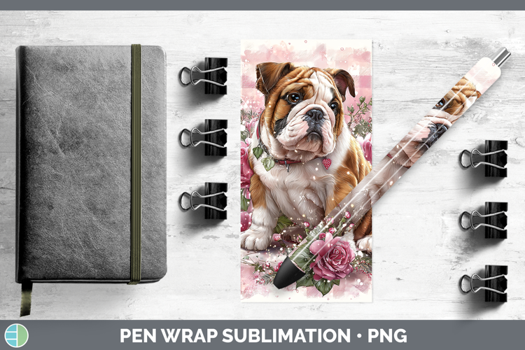 Bulldog Dogs 02 Checker Valentine Pen Wrap Sublimation Desig