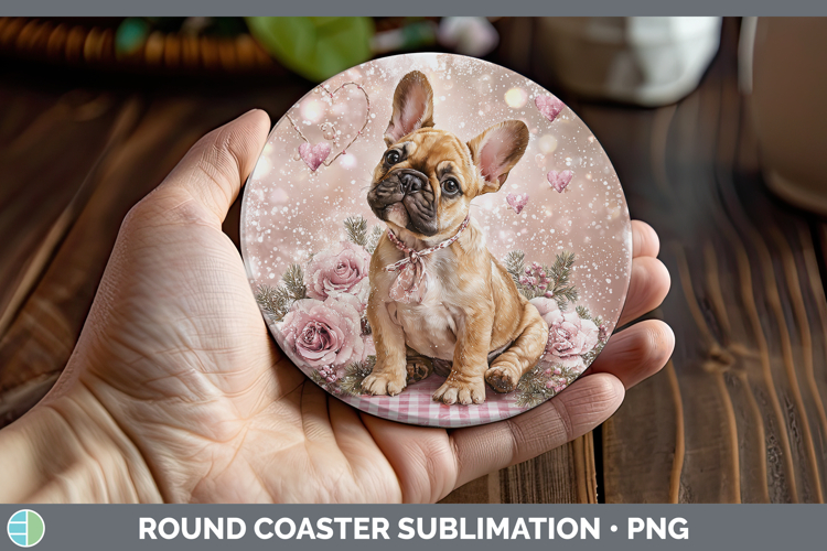 French Bulldog Dogs 02 Checker Valentine Round Coaster Subli