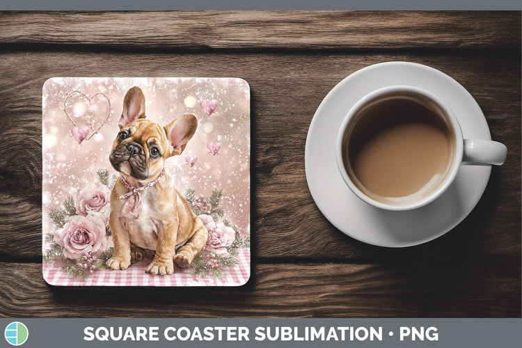 French Bulldog Dogs 02 Checker Valentine Square Coaster Subl