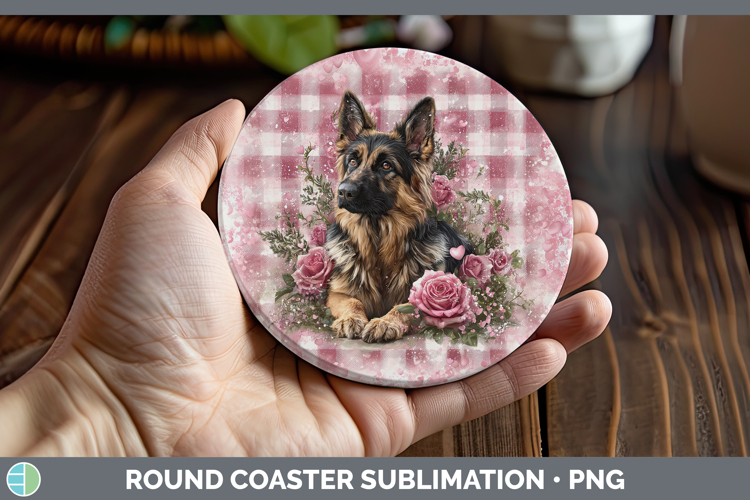 German Shepherd Dogs 02 Checker Valentine Round Coaster Subl