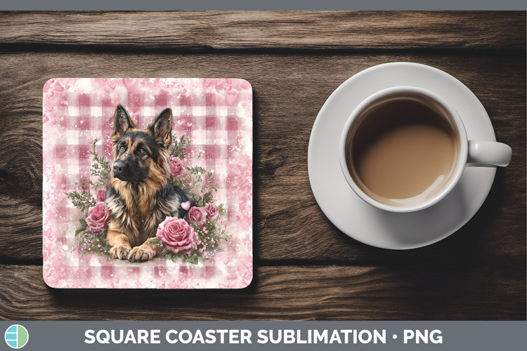 German Shepherd Dogs 02 Checker Valentine Square Coaster Sub