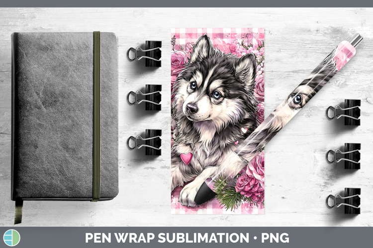 Husky Dogs 02 Checker Valentine Pen Wrap Sublimation Design