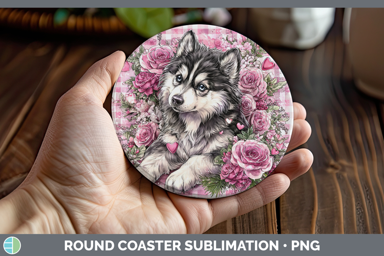 Husky Dogs 02 Checker Valentine Round Coaster Sublimation De
