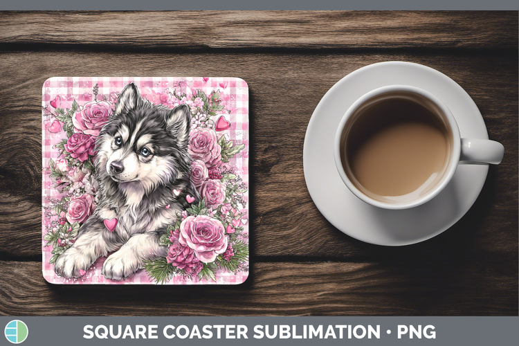 Husky Dogs 02 Checker Valentine Square Coaster Sublimation D