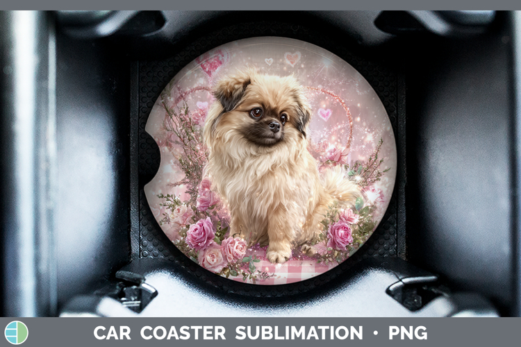 Pekingese Dogs 02 Checker Valentine Car Coaster Sublimation