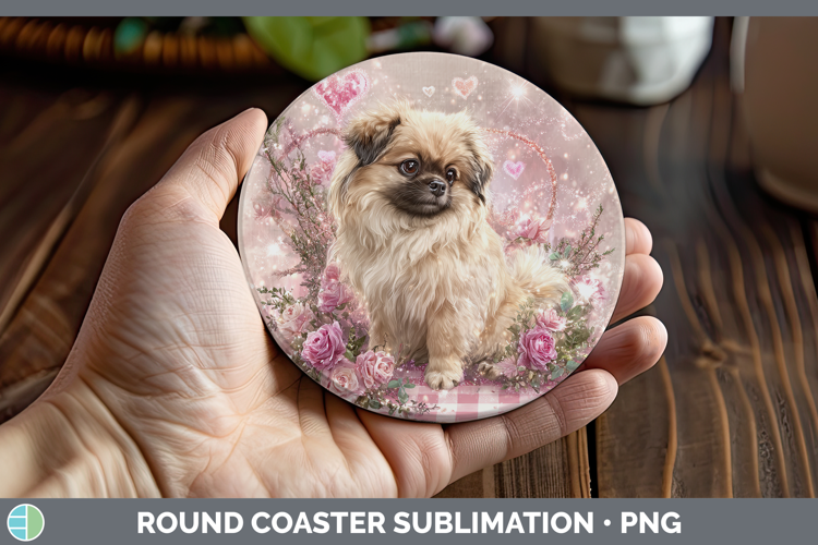 Pekingese Dogs 02 Checker Valentine Round Coaster Sublimatio