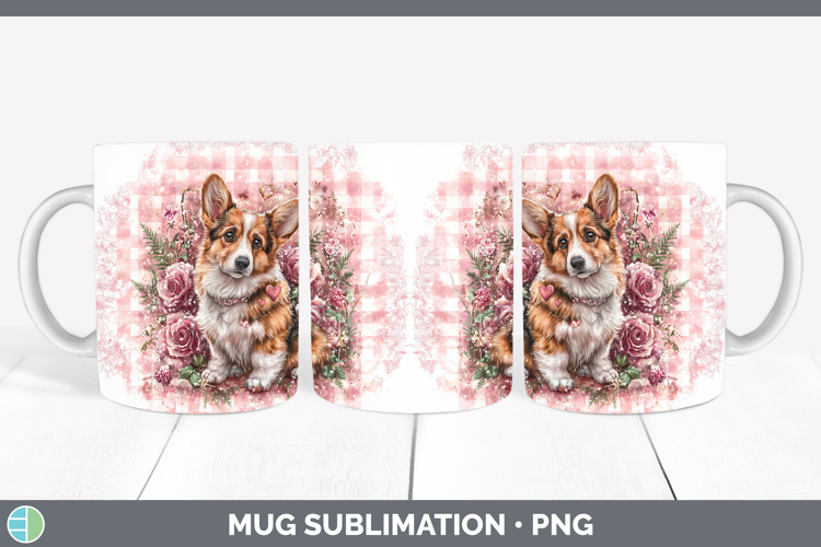 Pembrook Corgi Dogs 02 Checker Valentine Mug Wrap Sublimatio