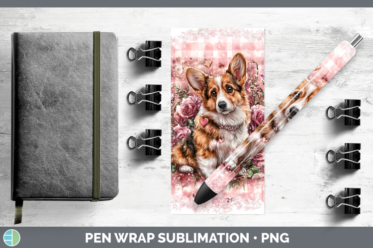 Pembrook Corgi Dogs 02 Checker Valentine Pen Wrap Sublimatio