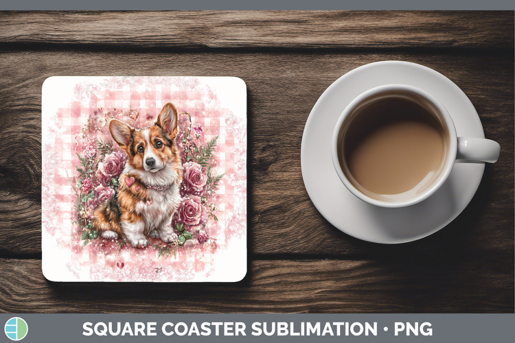 Pembrook Corgi Dogs 02 Checker Valentine Square Coaster Subl