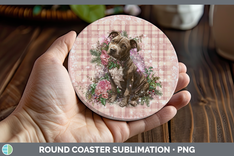 Pit Bull Dogs 02 Checker Valentine Round Coaster Sublimation