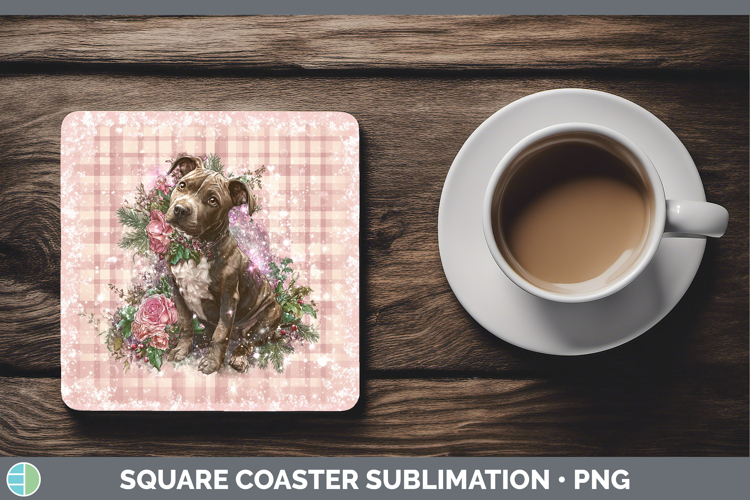 Pit Bull Dogs 02 Checker Valentine Square Coaster Sublimatio