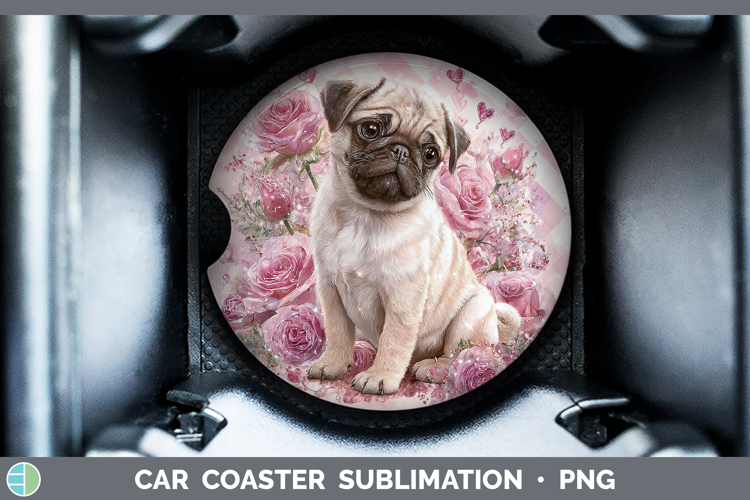 Pug Dogs 02 Checker Valentine Car Coaster Sublimation Design