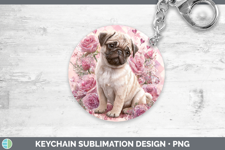 Pug Dogs 02 Checker Valentine Keychain Sublimation Design